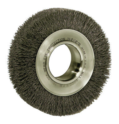 Weiler® Medium-Face Crimped Wire Wheel, 6 in D x 1 in W, .008 in Steel Wire, 6,000 rpm, 06050