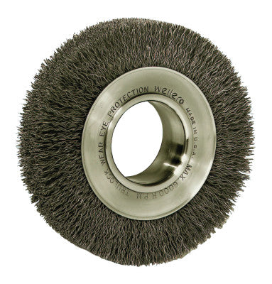 Weiler® Medium-Face Crimped Wire Wheel, 6 in D x 1 in W, .0104 in Steel Wire, 6,000 rpm, 06060