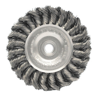 Weiler® Standard Twist Knot Wire Wheel, 4 in D x 1/2 in W, .014 in Steel, 1/2-3/8 Arbor, 08044
