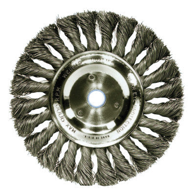 Weiler® Standard Twist Knot Wire Wheel, 6 in D x 1/2 in W, .023 in Steel, 5/8-1/2 Arbor, 08105