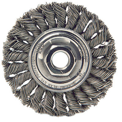 Weiler® Standard Twist Knot Wire Wheel, 6 in D x 1/2 in W, .023 Steel, 5/8 in-11 UNC Nut, 08106