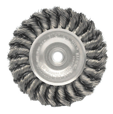 Weiler® Standard Twist Knot Wire Wheel, 4 in D x 1/2 W, .02 Stainless, 1/2-3/8 Arbor, 08314