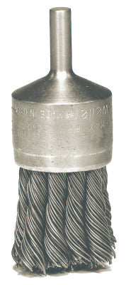Weiler® Hollow-End Knot Wire End Brush, Steel, 22,000 rpm, 1 1/8" x 0.02", 10028