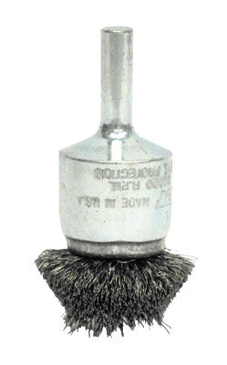 Weiler® Stem-Mounted Circular Flared End Brush, Steel, 1 in x 0.020 in, 25,000 rpm, 10099