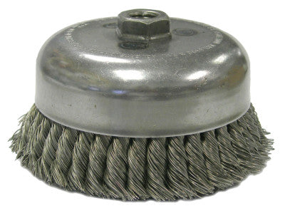 Weiler® Single Row Heavy-Duty Knot Wire Cup Brush, 3-1/2 in Dia., M10 x 1.5, .023 Steel, 13151