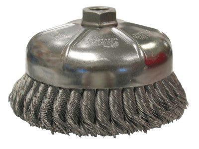 Weiler® Single Row Heavy-Duty Knot Cup Brush, 6 in Dia., 5/8-11 UNC, 1 5/8 x .023 Steel, 12856