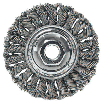 Weiler® Standard Twist Knot Wire Wheel, 4 in D x 1/2 W, .014 in Steel, 5/8 in-11 UNC Nut, 13106