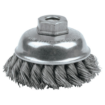 Weiler® Single Row Heavy-Duty Knot Wire Cup Brush, 3 1/2 in Dia., 3/8-24 UNF, .023 Steel, 13153