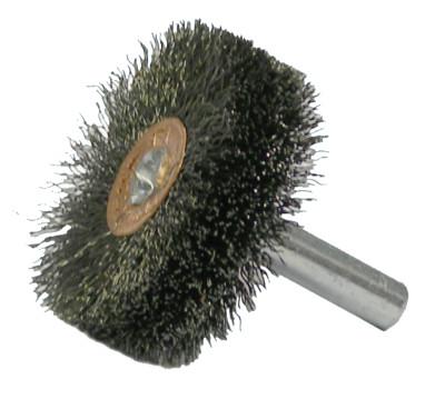 Weiler® Stem-Mounted Wide Conflex Brush, 1 1/4 in D x 1/2 W, .006 Steel Wire, 20,000 rpm, 17600