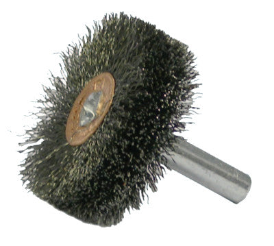Weiler® Stem-Mounted Wide Conflex Brush, 3 in D x 1 in W, .008 in Steel Wire, 20,000 rpm, 17621