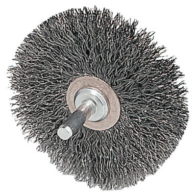 Weiler® Stem-Mounted Narrow Conflex Brush, 2 1/2 in D x 3/8 W, .006 in Steel, 20,000 rpm, 17612