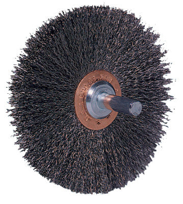 Weiler® Stem-Mounted Wide Conflex Brush, 3 in D x 1 in W, .0118 Steel Wire, 20,000 rpm, 17622
