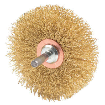 Weiler® Stem-Mounted Narrow Conflex Brush, 3 in D x 1/2 in W, .0118 in Brass, 20,000 rpm, 17641