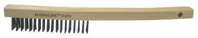 Weiler® Economy Scratch Brushes, 14 in, 4 X 18 Rows, Steel Wire, Curved Hardwood Handle, 25201
