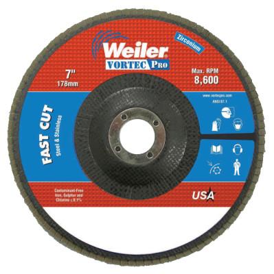 Weiler® Vortec Pro® Abrasive Flap Discs, 7 in, 40 Grit, 7/8 Arbor, 8,600 rpm, Phenolic, 31362