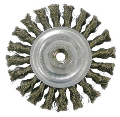 Weiler® Vortec Pro Knot Wire Wheels, 4 in D, 0.014 in Wire, M10 x 1.25 Arbor, 36015