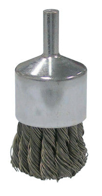 Weiler® Vortec Pro Stem Mtd Knot Wire End Brushes, Carbon Steel, 1 in Dia, .02 Wire, 36051