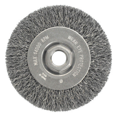Weiler® Wolverine Crimped Wire Wheel, 4 in dia, Narrow, .014 in, Carbon Steel, 14,000 RPM, 36207