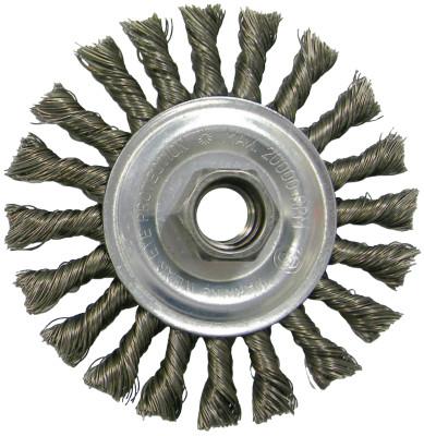 Weiler® Vortec Pro Knot Wire Wheel, 4 in Dia, .02 in Carbon Steel, 5/8 in - 11 UNC Nut, 36255