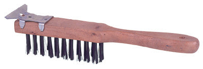 Weiler® Heavy-Duty Scratch Brushes w/ Scraper, 11.5", 4X11 Rows,Steel Wire, Curved Wood, 44069