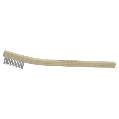 Weiler® Small Hand Scratch Brushes, 8 3/4 in, 2 X 9 Rows, Brass Wire, Curved Wood Handle, 95014