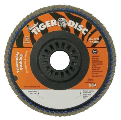 Weiler® Trimmable Tiger® Flap Discs, 5 in, 80 Grit, 7/8 in Arbor, 12,000 rpm, 50012