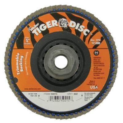 Weiler® Trimmable Tiger Flap Discs, 5 in, 60 Grit, 5/8 Arbor, 12,000 rpm, 50015