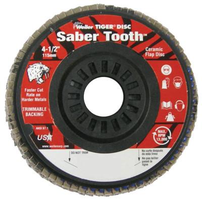Weiler® Saber Tooth™ Trimmable Ceramic Flap Discs, 4 1/2 in, 60 Grit, 7/8 Arbor, 13,000 rpm, 50118