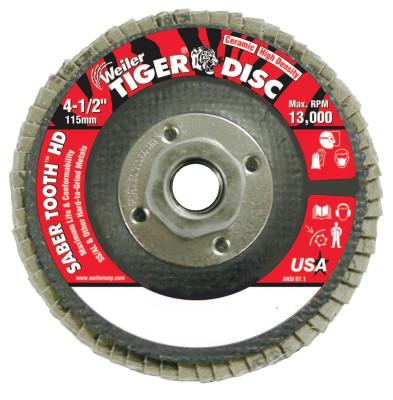Weiler® Tiger® Saber Tooth™ Ceramic High Density Abrasive, 4-1/2 in dia, 80 Grit, 5/8 in-11 UNC Nut, 13,000 RPM, Type 27, 50135