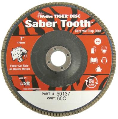 Weiler® Tiger® Saber Tooth™ Ceramic High Density Abrasive, 7 in dia, 60 Grit, 8,600 RPM, Type 27, 50137