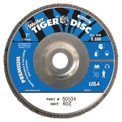 Weiler® Tiger Disc Angled Style Flap Discs, 7", 60 Grit, 7/8 Arbor, Aluminum Back, 50534