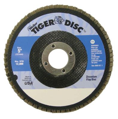 Weiler® Tiger® Disc Flat Style Flap Discs, 5 in, 80 Grit, 7/8 Arbor, Phenolic Back, 50715