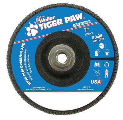 Weiler® Tiger Paw™ Super High Density Flap Disc, 8 in, 60 Grit, 5/8 Arbor, 8,600 RPM, 51169