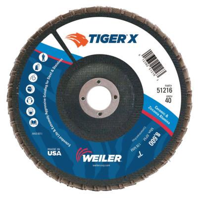 Weiler® TIGER X Flap Disc, 7 in Angled, 40 Grit, 7/8 in Arbor, 51216