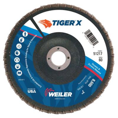 Weiler® TIGER X Flap Disc, 7 in Angled, 60 Grit, 7/8 in Arbor, 51217