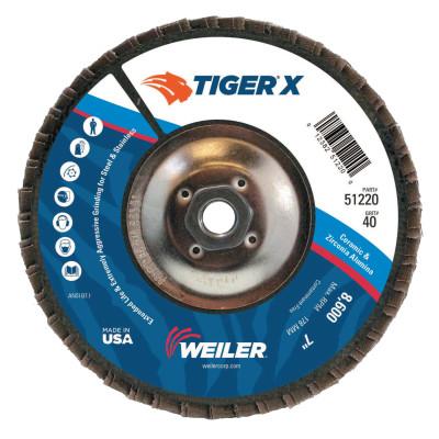 Weiler® TIGER X Flap Disc, 7 in Angled, 40 Grit, 5/8 in - 11 Arbor, 51220