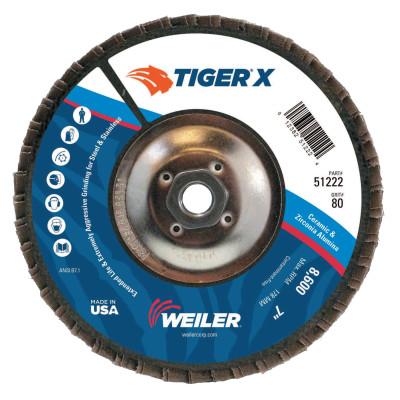 Weiler® TIGER X Flap Disc, 7 in Angled, 80 Grit, 5/8 in - 11 Arbor, 51222