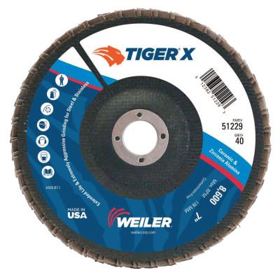 Weiler® TIGER X Flap Disc, 7 in Flat, 40 Grit, 7/8 in Arbor, 51229