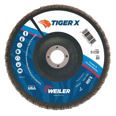 Weiler® TIGER X Flap Disc, 7 in Flat, 60 Grit, 7/8 in Arbor, 51230
