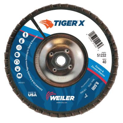 Weiler® TIGER X Flap Disc, 7 in Flat, 40 Grit, 5/8 in - 11 Arbor, 51232