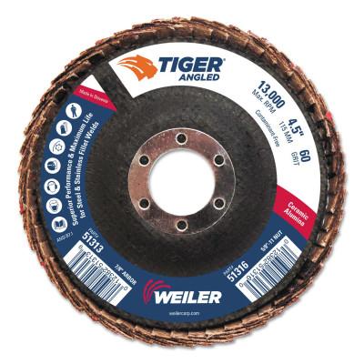 Weiler® Tiger Angled Flap Disc, 7/8 in, 60 Grit, 10 per Box, 51313