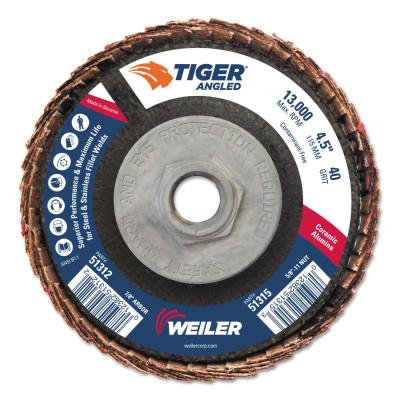 Weiler® Tiger Angled Flap Disc, 5/8 in - 11, 40 Grit, 10 per Box, 51315