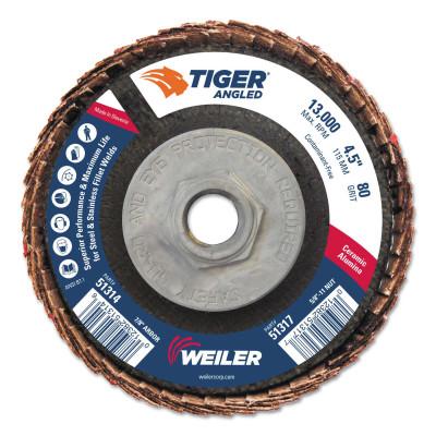 Weiler® Tiger Angled Flap Disc, 5/8 in - 11, 80 Grit, 10 per Box, 51317