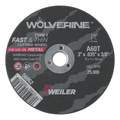 Weiler® Wolverine™ Flat Type 1 Cutting Wheel, 3 in dia, 0.035 in Thick, 60 Grit, Aluminum Oxide, 56062