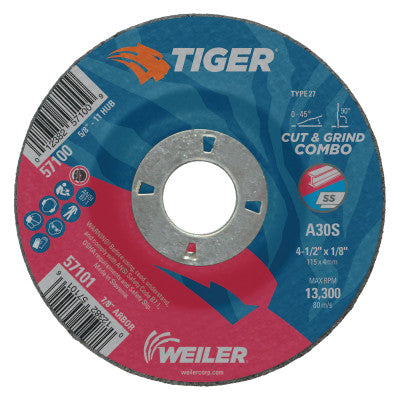 Weiler® Tiger AO Type 27 Combo Wheel, 7 x 1/8 in, 5/8 in-11 Arbor, A30S, 57104