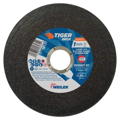 Weiler® Aluminum Cutting Wheels, 6 in Dia., 7/8 in Arbor, Type 27, 60 Grit, Alum. Oxide, 58209