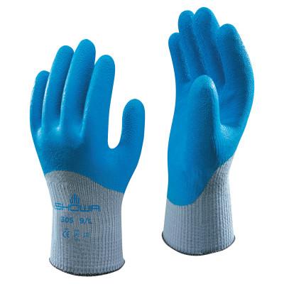 SHOWA® 305 Latex Coated Gloves, Large, Blue/Gray, 305L-09