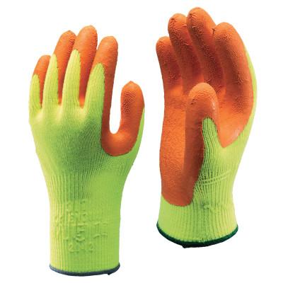 SHOWA® Hi-Viz Latex Coated Gloves, Medium, Fluorescent Yellow/Orange, 317M-08