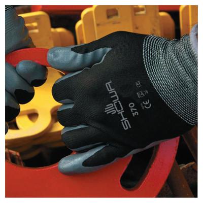 SHOWA® Atlas Assembly Grip 370B Nitrile-Coated Gloves, Medium, Black/Gray, 370BM-07