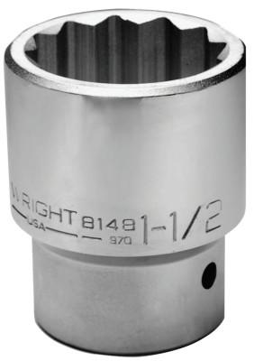 Wright Tool 1" Dr. Standard Sockets, 1 in Drive, 3 in, 12 Points, 8196